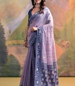 Lavender woven muga cotton saree with blouse piece