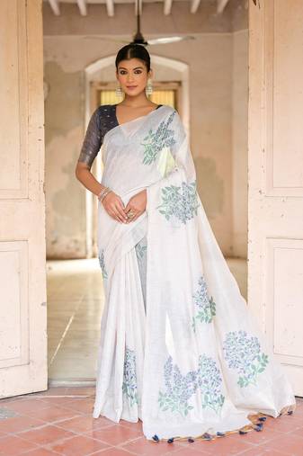 Blue woven muga cotton saree with blouse piece
