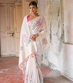 Cream woven muga cotton saree with blouse piece