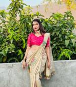 Cream woven muga cotton saree with blouse piece