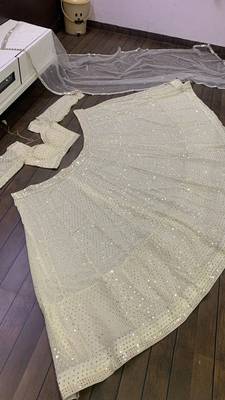 white sequin embroidered georgette lehenga set choli with dupatta 4
