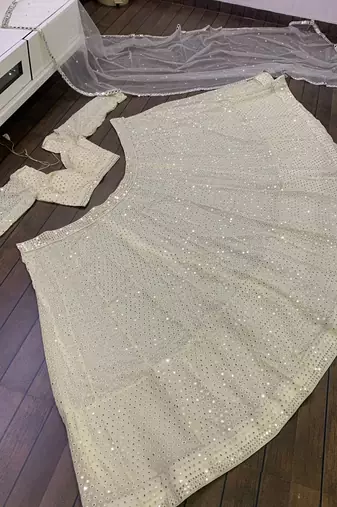 white sequin embroidered georgette lehenga set choli with dupatta