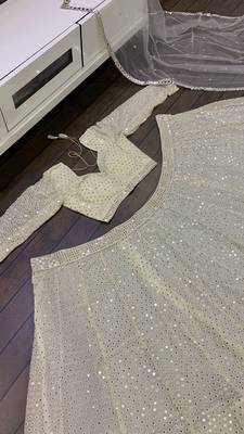 white sequin embroidered georgette lehenga set choli with dupatta 5