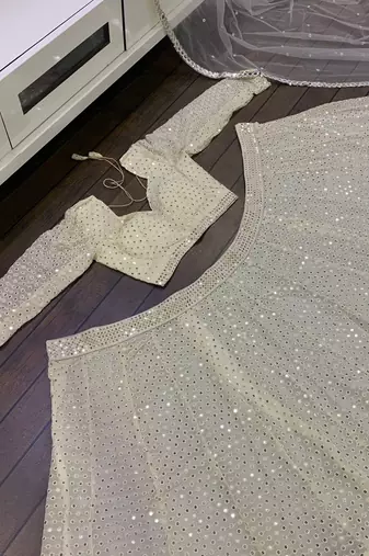 white sequin embroidered georgette lehenga set choli with dupatta