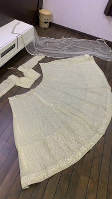 white sequin embroidered georgette lehenga set choli with dupatta 6
