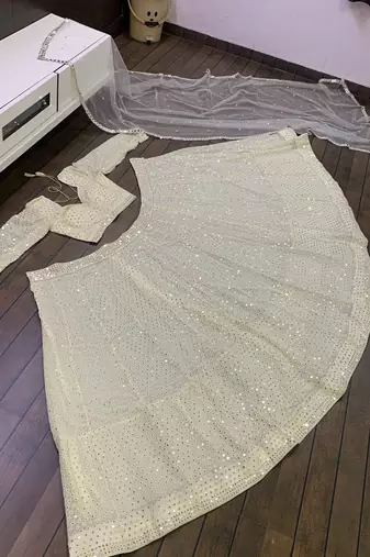 white sequin embroidered georgette lehenga set choli with dupatta