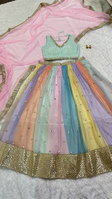 multi color sequins georgette lehenga set choli with dupatta 6