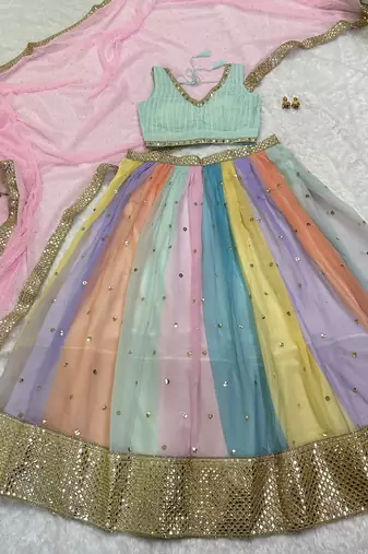 multi color sequins georgette lehenga set choli with dupatta