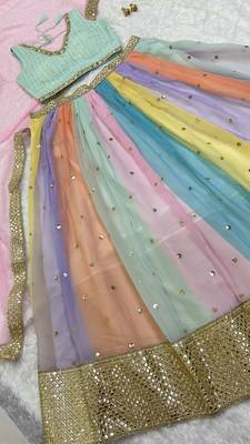 multi color sequins georgette lehenga set choli with dupatta 7