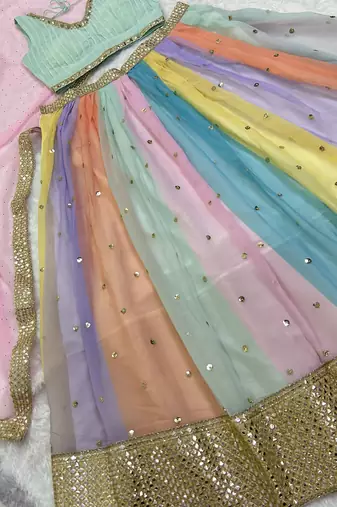 multi color sequins georgette lehenga set choli with dupatta