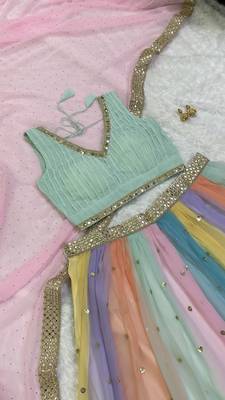 multi color sequins georgette lehenga set choli with dupatta 8