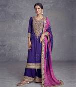 Purple embroidered chinon silk free size salwar suit