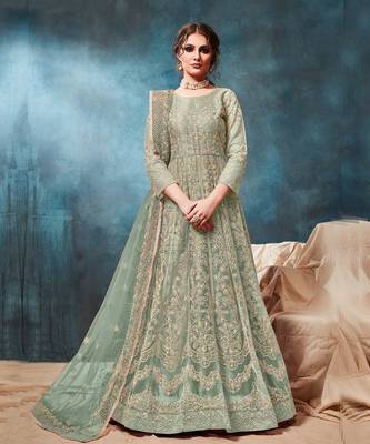 Light-green embroidered net salwar 1