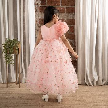 Peach 3d flowers butterflies net one shoulder dress 2