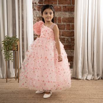 Peach 3d flowers butterflies net one shoulder dress 1