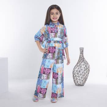 Multicolor printed blended cotton kafta style co-ord set 1