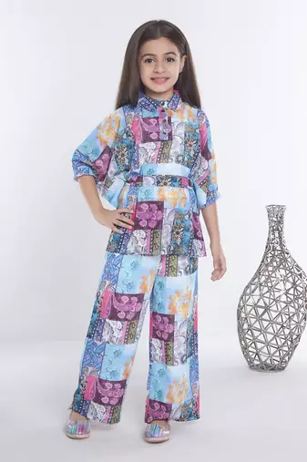 Multicolor printed blended cotton kafta style co-ord set