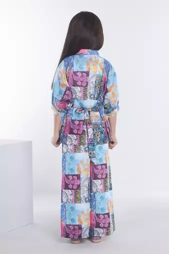 Multicolor printed blended cotton kafta style co-ord set