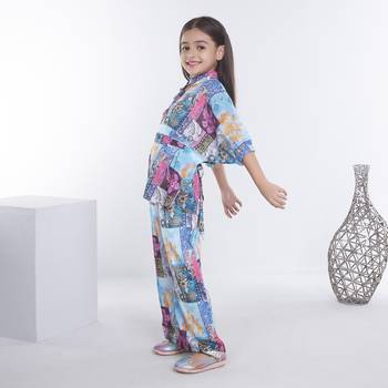 Multicolor printed blended cotton kafta style co-ord set 3