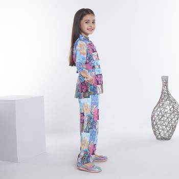 Multicolor printed blended cotton kafta style co-ord set 4