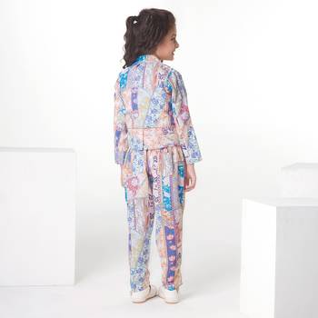Cream printed cotton jacket with pant co-ord set 2