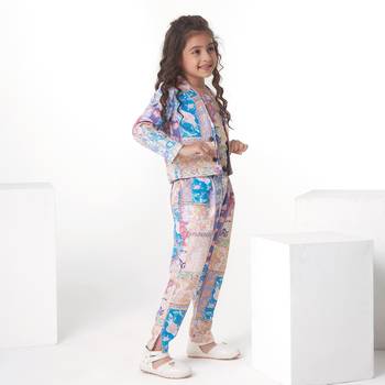 Cream printed cotton jacket with pant co-ord set 4