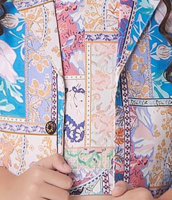 Cream printed cotton jacket with pant co-ord set 5