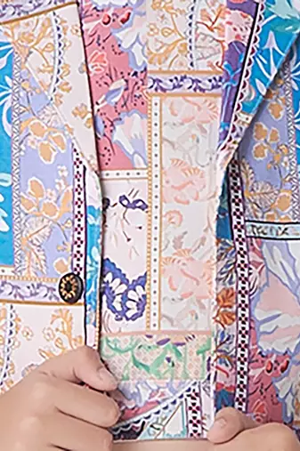 Cream printed cotton jacket with pant co-ord set