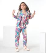 Purple printed cotton jacket with pant co-ord set