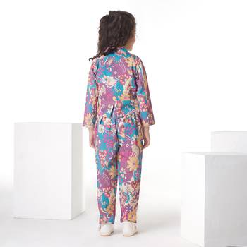 Purple printed cotton jacket with pant co-ord set 2