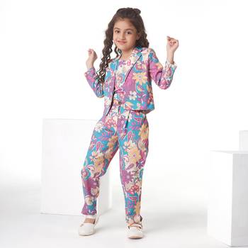 Purple printed cotton jacket with pant co-ord set 3