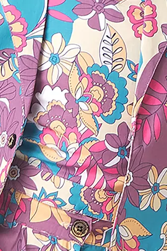 Purple printed cotton jacket with pant co-ord set