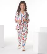 Offwhite printed cotton jacket with pant co-ord set