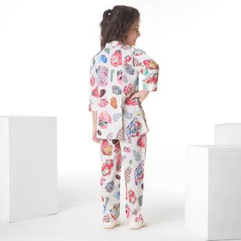 Offwhite printed cotton jacket with pant co-ord set 2