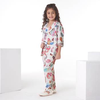 Offwhite printed cotton jacket with pant co-ord set 3