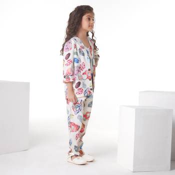 Offwhite printed cotton jacket with pant co-ord set 4