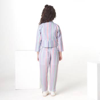 Multicolor Stripe printed cotton jacket with pant co-ord set 2