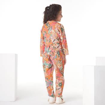 Mustard printed cotton jacket with pant co-ord set 2
