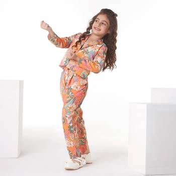 Mustard printed cotton jacket with pant co-ord set 3