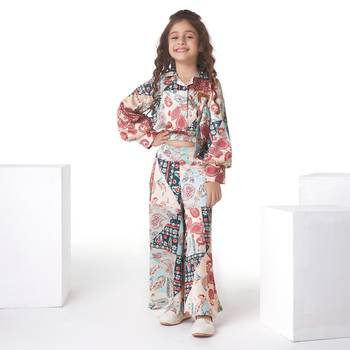 Multicolor printed cotton blend shirt collar co-ord set 1