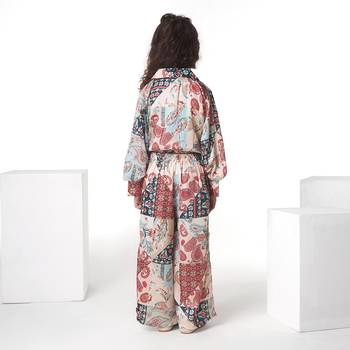 Multicolor printed cotton blend shirt collar co-ord set 2