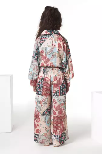 Multicolor printed cotton blend shirt collar co-ord set
