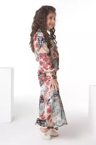 Multicolor printed cotton blend shirt collar co-ord set