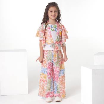 Multicolor floral printed embroidery cotton blend co-ord set 1
