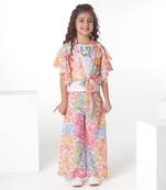 Multicolor floral printed embroidery cotton blend co-ord set