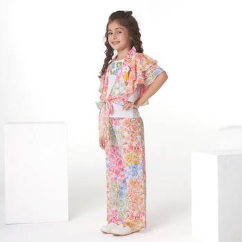 Multicolor floral printed embroidery cotton blend co-ord set 3