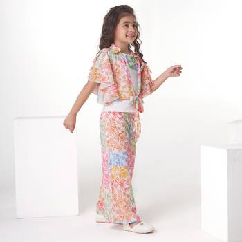 Multicolor floral printed embroidery cotton blend co-ord set 4
