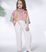 Multicolor batik print cotton blend top with harem pant co-ord set