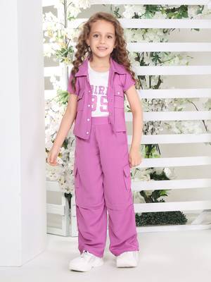 Lavender printed nylon jacket side pocket palazzo co-ord set 1