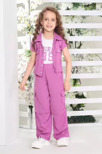 Lavender printed nylon jacket side pocket palazzo co-ord set